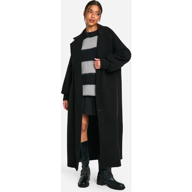 Womens Oversized Wool Look Maxi Coat - Black - 14