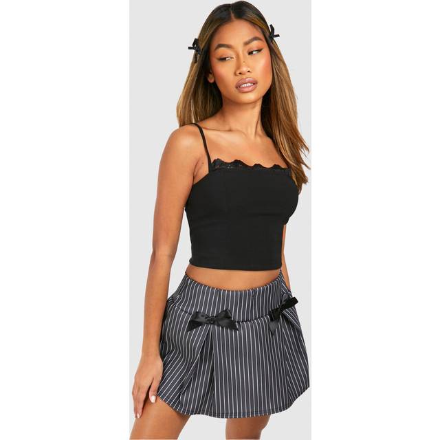 Womens Ribbon Bow Pinstripe Micro Mini Skirt - Black - 14