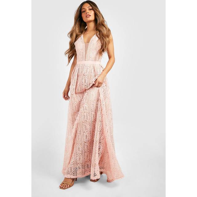Womens Boutique Lace Plunge Maxi Bridesmaid Dress - Pink - S, Pink
