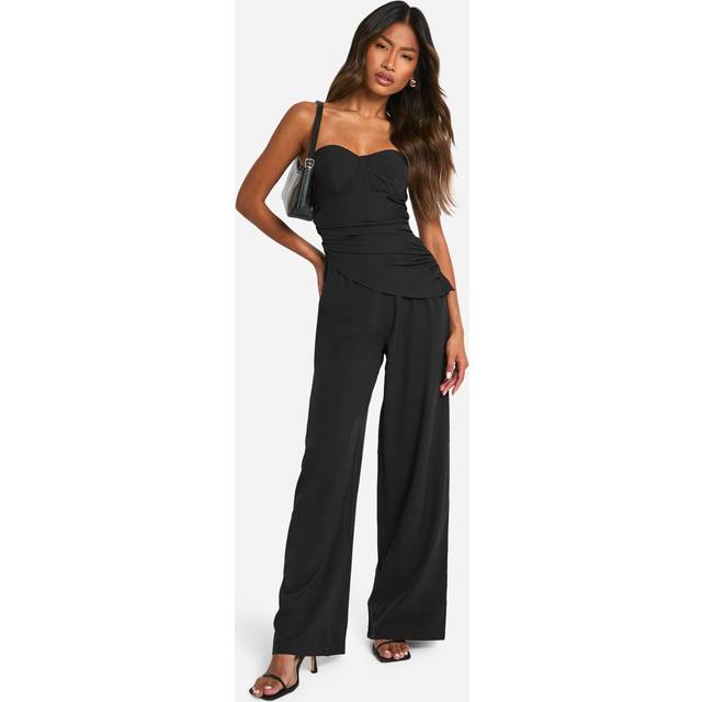 Womens Bandeau Wrap Waist Detail Wide Leg Jumpsuit - Black - 10, Black