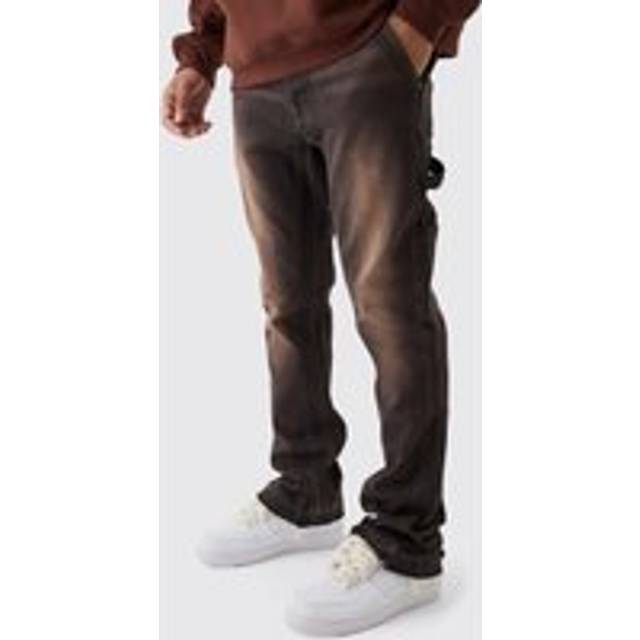 Mens Brown Stretch Skinny Gusset Detail Carpenter Flared Jeans