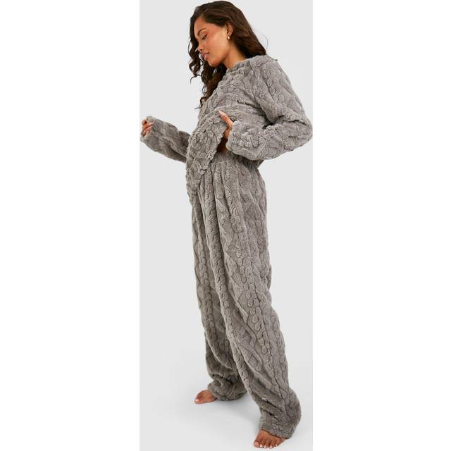 Womens Cable Knit Fleece Lounge Wide Leg Trouser - Grey - 8, Grey