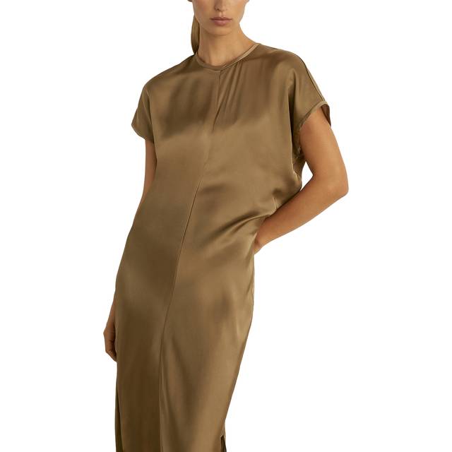 Kora Satin Flared Dress - KHAKI - Beginning with men's tailoring in 1970's London, Reiss' design philosophy has endured for over five decades, maintaining the distinctive tailoring, sharp cuts, and contemporary prints it has become famous for to create investment pieces destined to stay in your wardrobe for seasons to come.