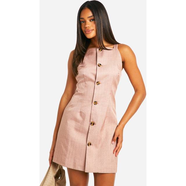 Womens Button Down Mini Tailored Dress - Pink - 8, Pink