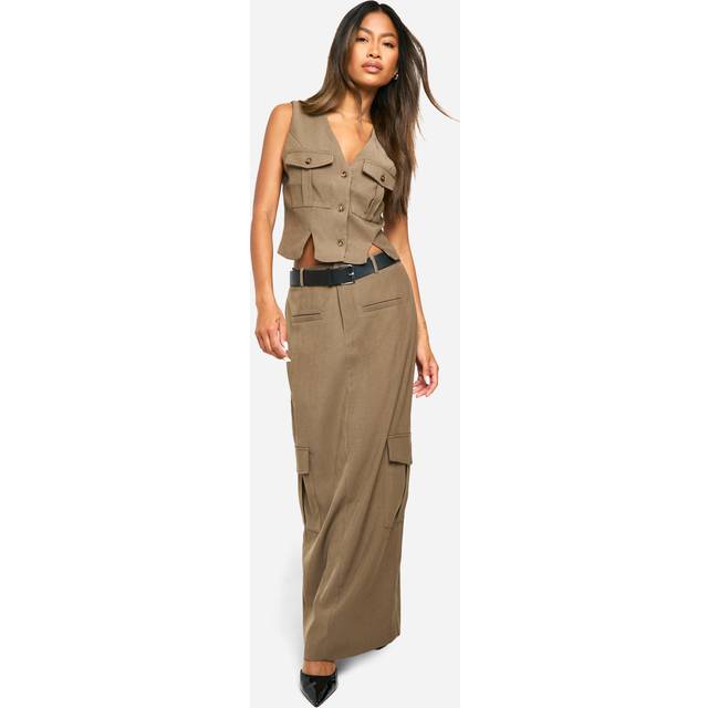 Womens Detail Cargo Maxi Skirt - Green - 12, Green