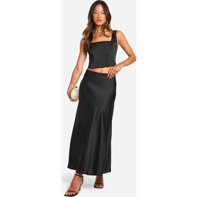 Womens Tall Satin Slip Midaxi Skirt - Black - 12