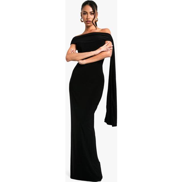 Womens Twist Detail Off Shoulder Drape Maxi Dress - Black - 16, Black