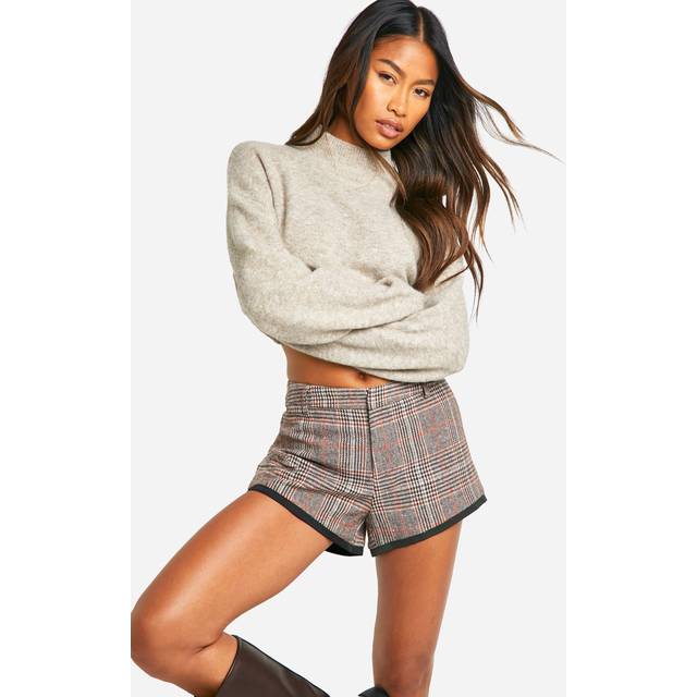 Womens Wool Look Check Micro Short - Brown - 16, Brown