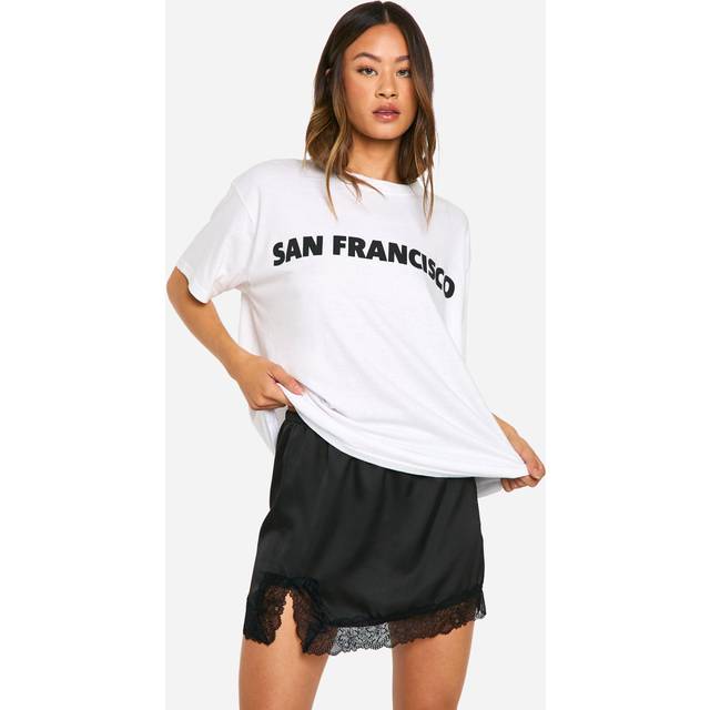 boohoo Women's Tall Satin Lace Trim Mini Skirt in Black | Size: 14