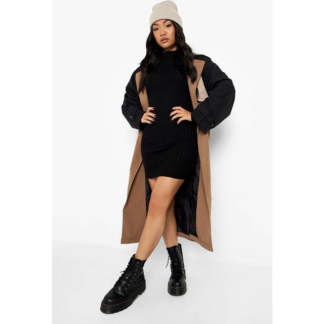 Womens Petite Roll Neck Jumper Dress - Black - 14
