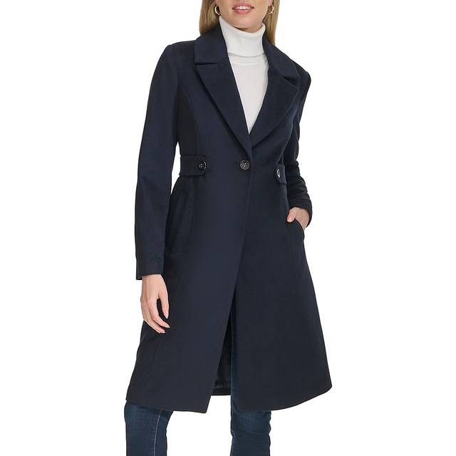Cole Haan Notch Lapel Slick Wool-Blend Coat