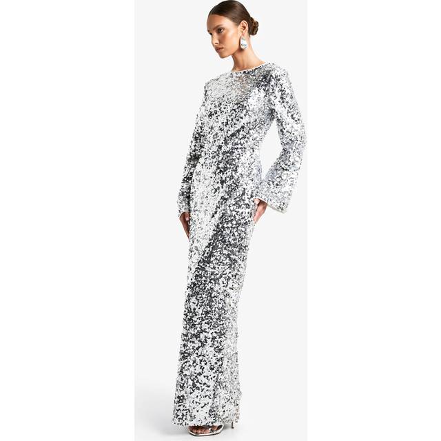 Womens Sequin Scoop Back Maxi Dress - Grey - 8, Grey