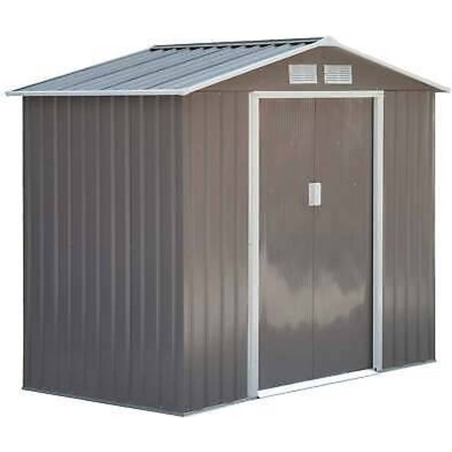 Outsunny 7ft X 4ft Lockable Garden Metal Storage Shed Storage Roofed Tool Metal Shed W/ Air Vents Steel Grey