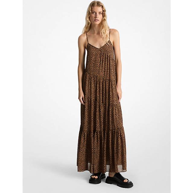 MK Cheetah Print Georgette Tiered Maxi Dress - Brown - Michael Kors - S