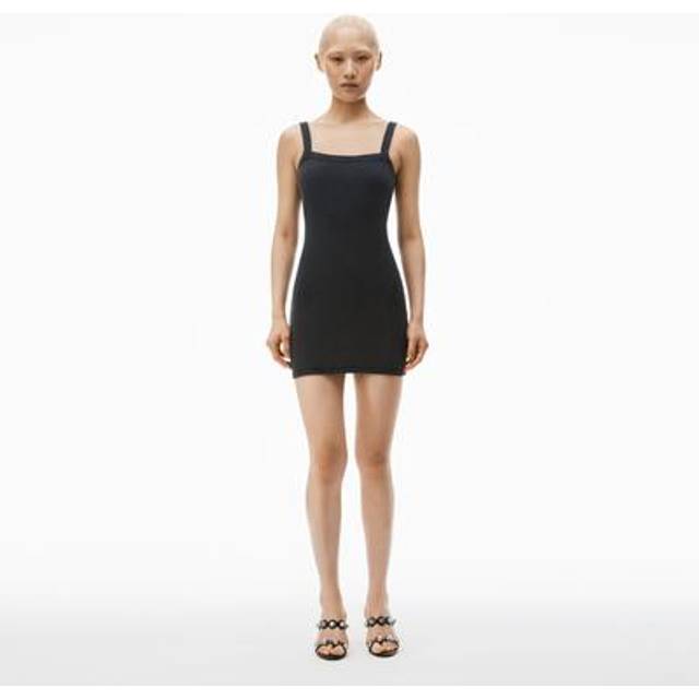 Alexander Wang Black Waffle-Knit Cotton Stretch Minidress - Washed Black - XS