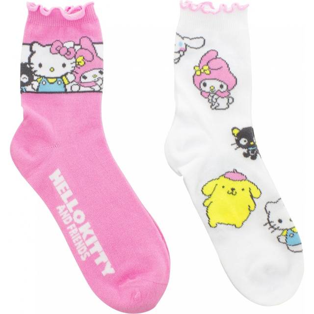 Hello Kitty 884001 Hello Kitty & Friends Sanrio Womens Ribbed Lettuce Socks, Multi Color - Pack of 2