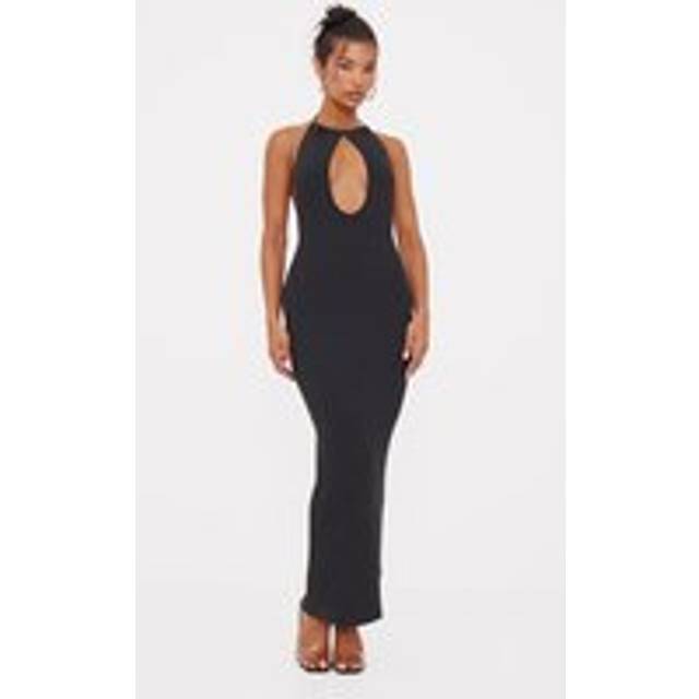 Black Fine Knit Halterneck Maxi Dress, Black