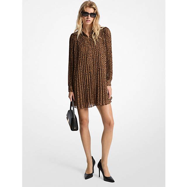 Michael Kors, Klänning, Dam, S, Polyester, Snygg Allover Veck Klänning - brown (S)