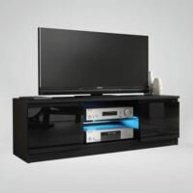 (Black) TV Unit 120cm LED Gloss Doors - Mex Furniture