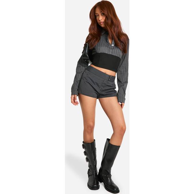Womens Tailored Pinstripe Micro Shorts - Black - 16