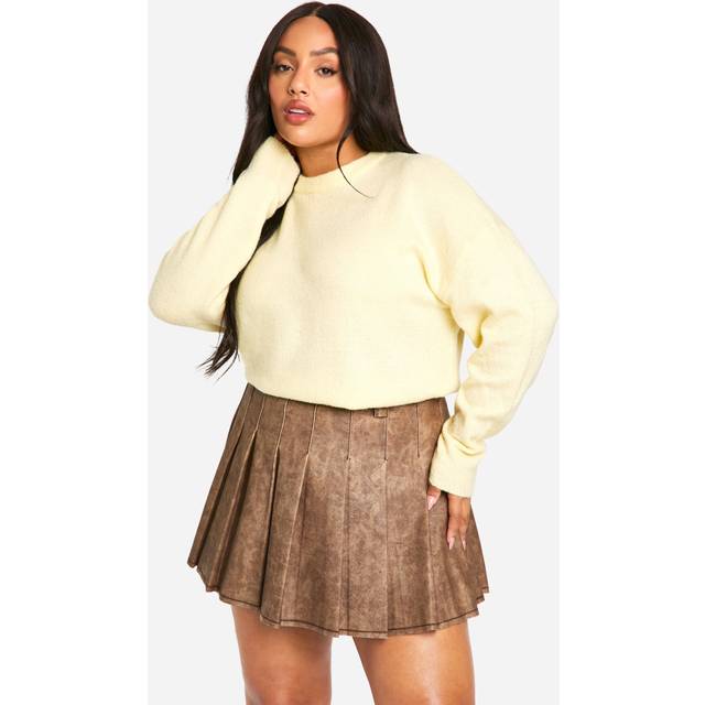Womens Plus Washed Pu Pleated Tennis Skirt - Brown - 28, Brown