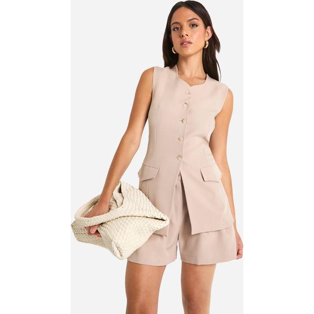 Womens Double Pleat High Waisted Tailored Short - Beige - 10
