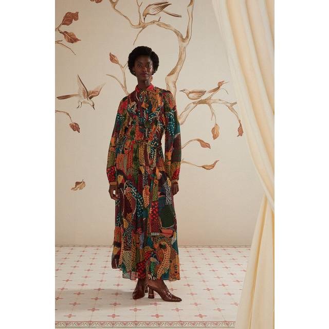 Fauna Mix Multicolor V Neckline Maxi Dress, FAUNA MIX MULTICOLOR / M