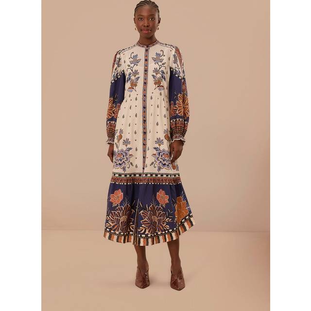 Off-White Ainika Maxi Floral Long Sleeve Midi Dres, AINIKA MAXI FLORAL OFF-WHITE / S