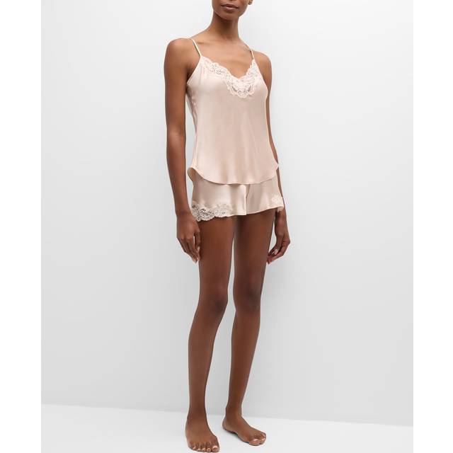 Bijoux Short Lace-Trim Silk Pajama Set - ROSE QUARTZ