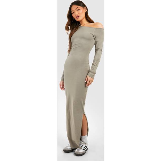 Womens Assymetric Long Sleeve Maxi Dress - Green - 16, Green