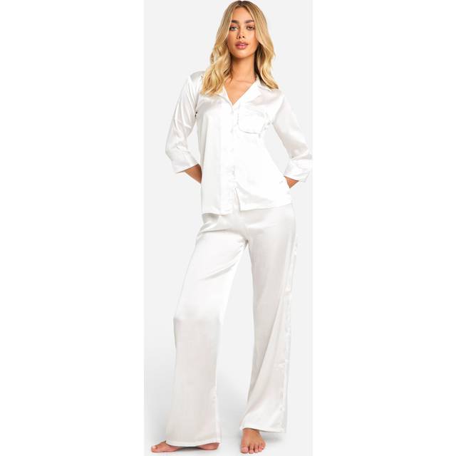Womens Bridal 'I Do' Embroidered 3/4 Sleeve Shirt & Trousers Pyjama Set - White - 16, White