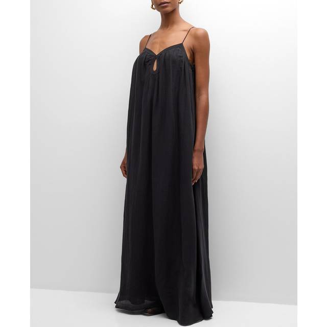 Lightweight Linen Viscose Maxi Dress - BLACK - Small