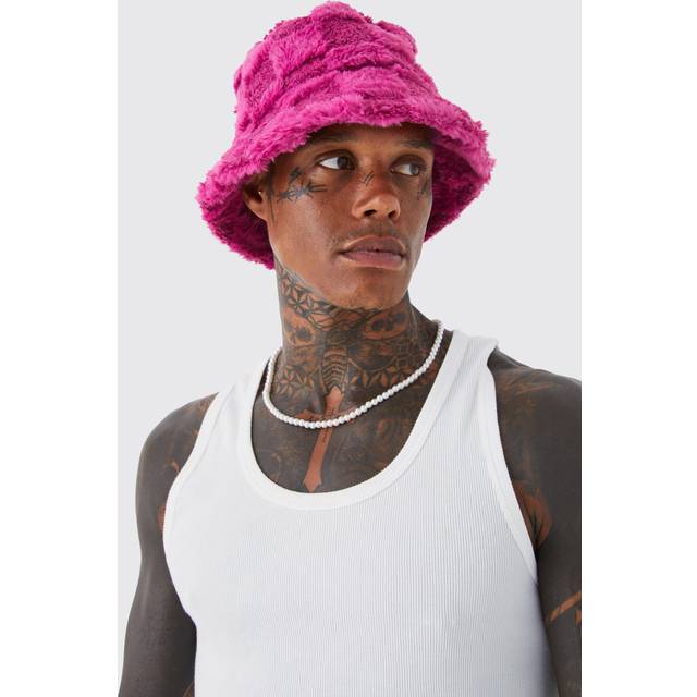 Fluffy Checkerboard Bucket Hat - Pink - S/M
