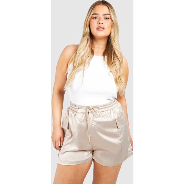 Womens Plus Satin Cargo Utility Shorts - White - 28, White