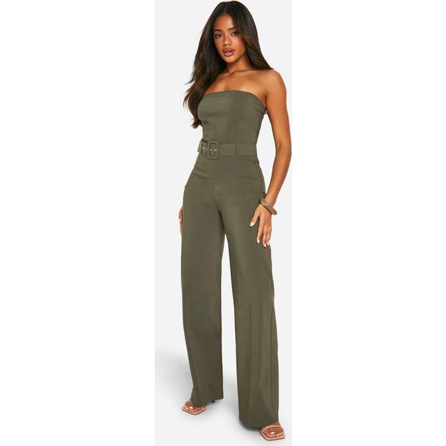Womens Belt Trim Bandeau Wide Leg Jumpsuit - Green - 16, Green