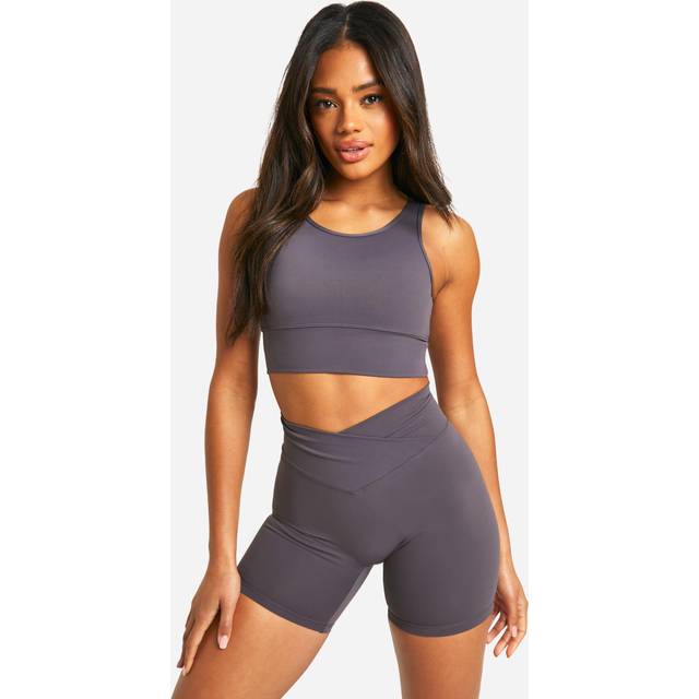 Womens DSGN Studio Premium Sculpt Padded Deep Hem Light Support Sports Bra - Grey - XS