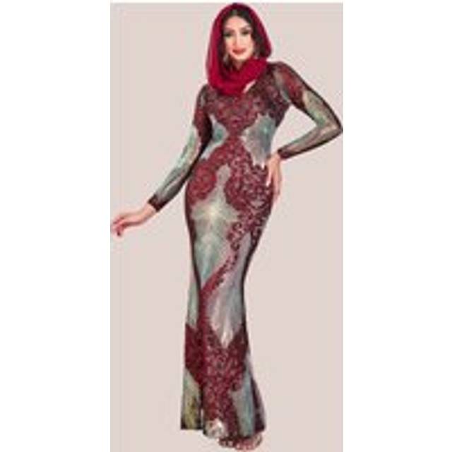 Goddiva Modesty Contrast Sequin Maxi Dress - Wine - 16