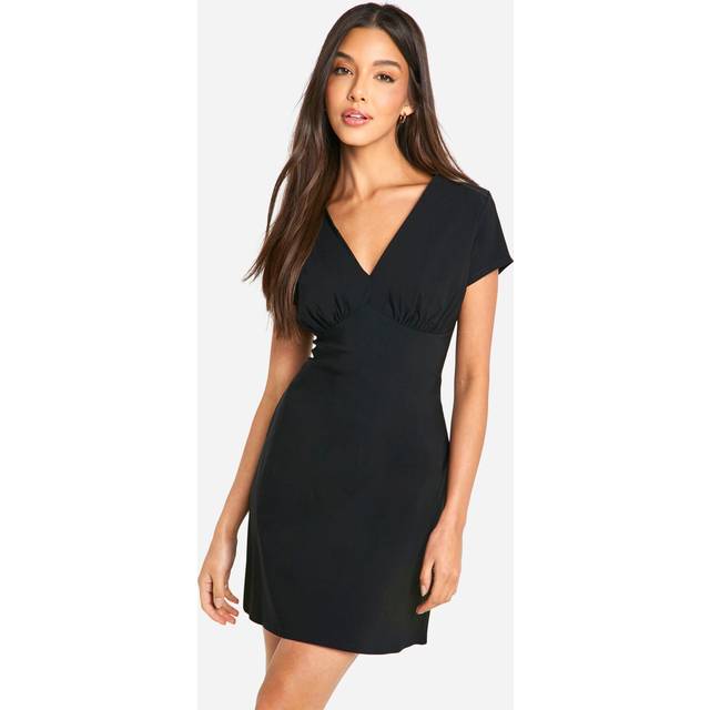 Womens Cap Sleeve A-line Mini Dress - Black - 16