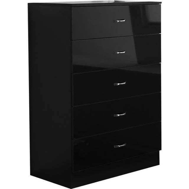(Gloss Black) 5 Drawer Gloss Chest Of Drawers Bedroom Storage
