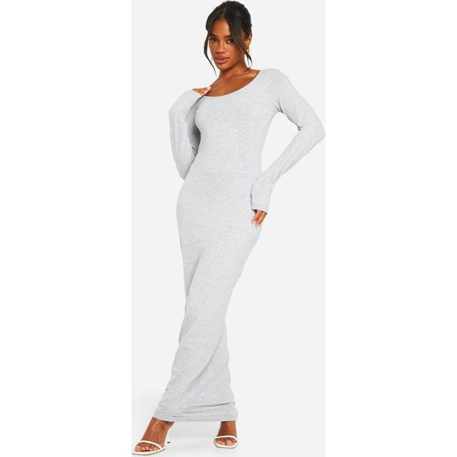 Womens Basic Long Sleeve Scoop Neck Maxi Dress - Grey - 18
