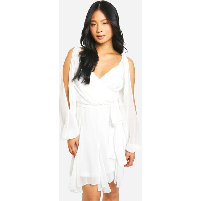 Womens Tall Godet Hem Lace Up Chiffon Skater Dress - White - 16, White
