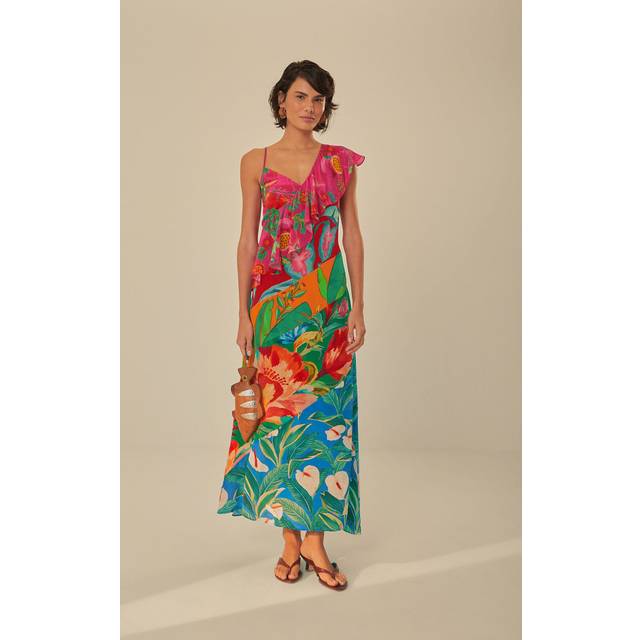 Farm Rio Mixed Flowery Ruffle One Strap Midi Dress