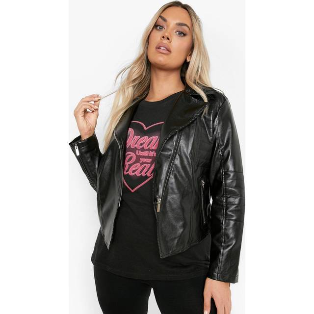 Womens Plus Pu Biker Jacket - Black - 18, Black