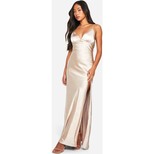 Womens Bridesmaid Satin Strappy Maxi Dress - Cream - 14, Cream