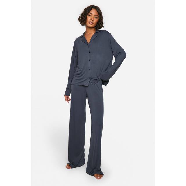 Womens Tall Long Sleeve Shirt & Trousers Pyjama Set - Navy - 6