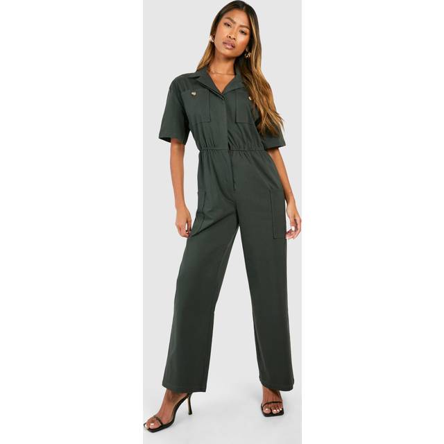 Womens Cargo Woven Utility Jumpsuit - Grey - 10, Grey