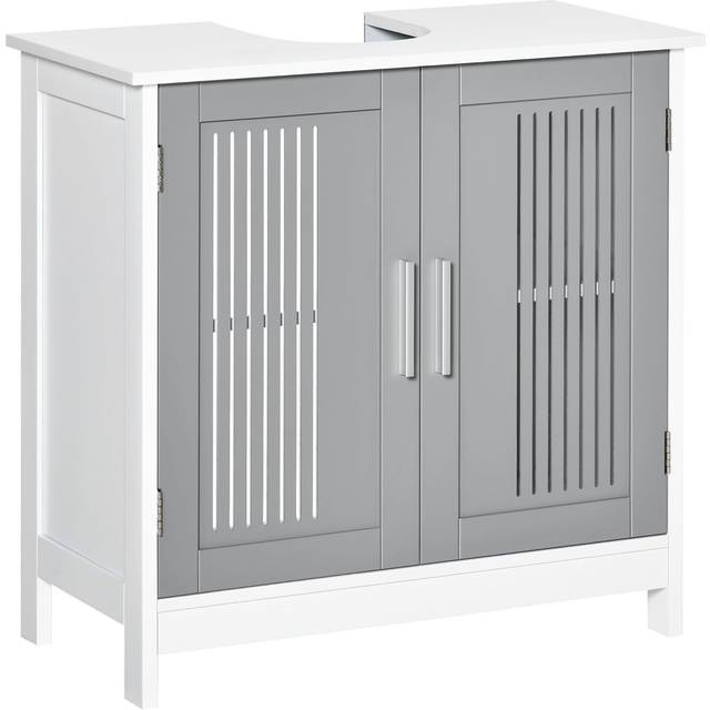 kleankin Bathroom Pedestal Under Sink Cabinet with Storage Shelves - White