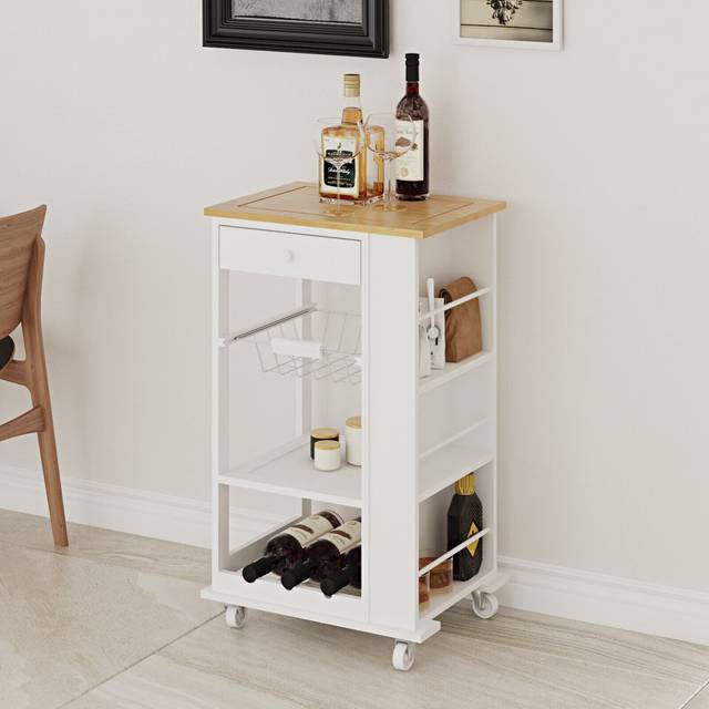 Huguetta Wood Bar Cart - White (86cm H X 50cm W X 37cm D)