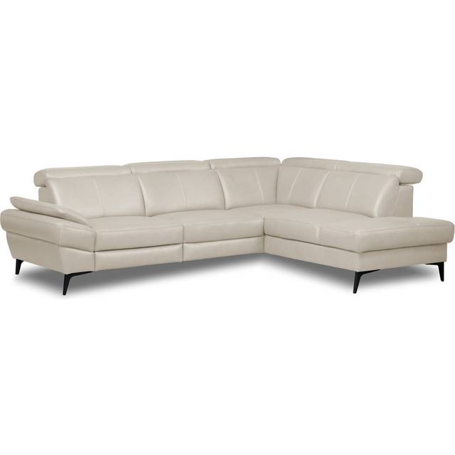 Genuine Leather Reclining Corner Sofa with Adjustable Headrests and Adjustable Armrest and Storage - Cream (96cm H X 264cm W X 211cm D)