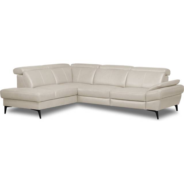 Genuine Leather Reclining Corner Sofa with Adjustable Headrests and Adjustable Armrest and Storage - Cream (96cm H X 264cm W X 211cm D)
